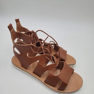 Wild Diva Lounge Womens Gladiator Sandals Brown White Cutout Lace Up 7.5